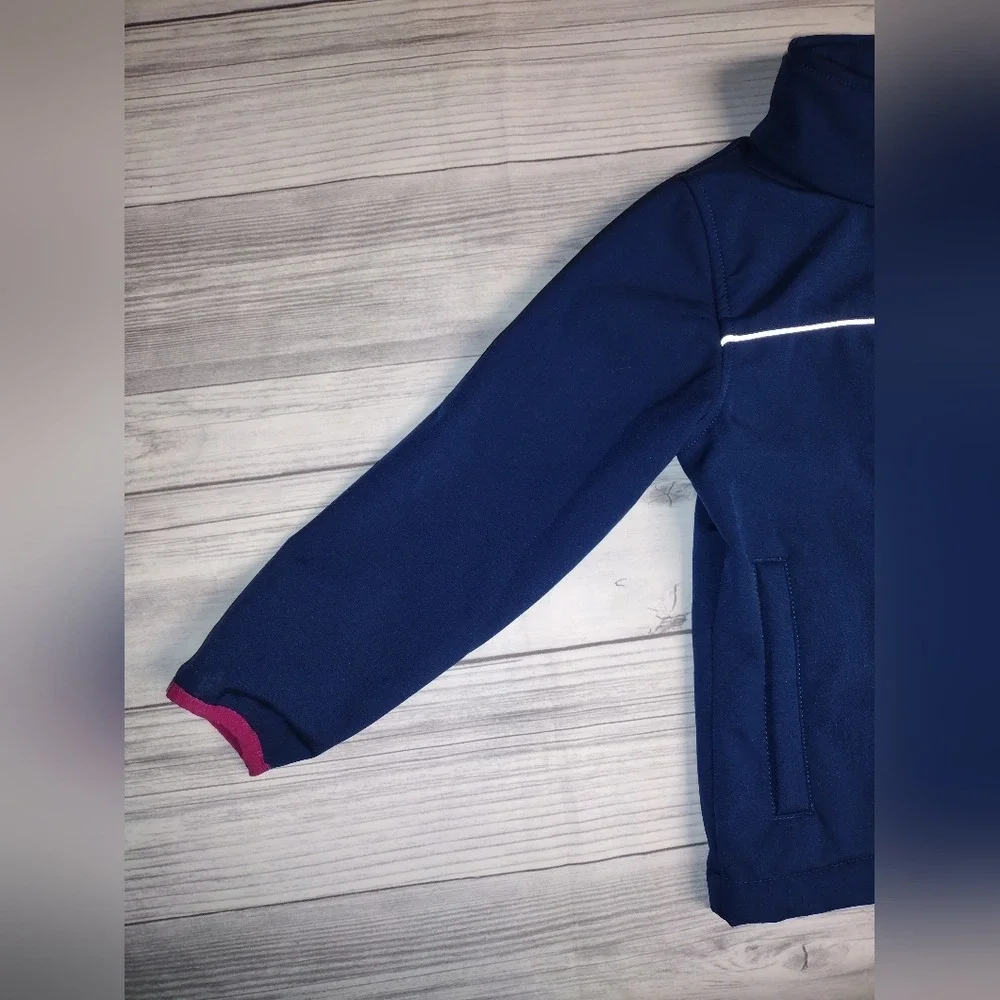 Kamik Kids Navy Blue Full Zip Softshell Jacket‎ Reflective Stripe Pink Trim Sz 5